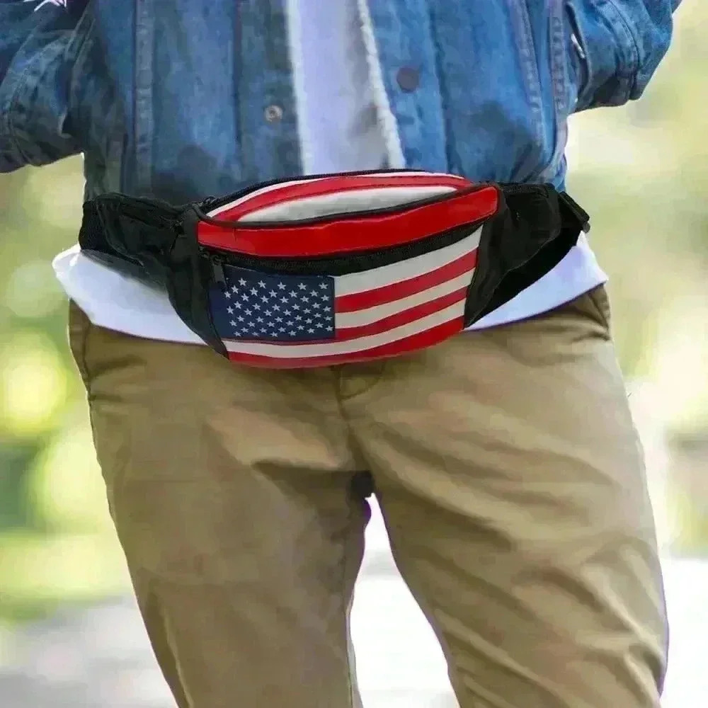 Genuine Leather USA Flag Fanny Pack, Stars & Stripes Waist Bag or Belt Bag